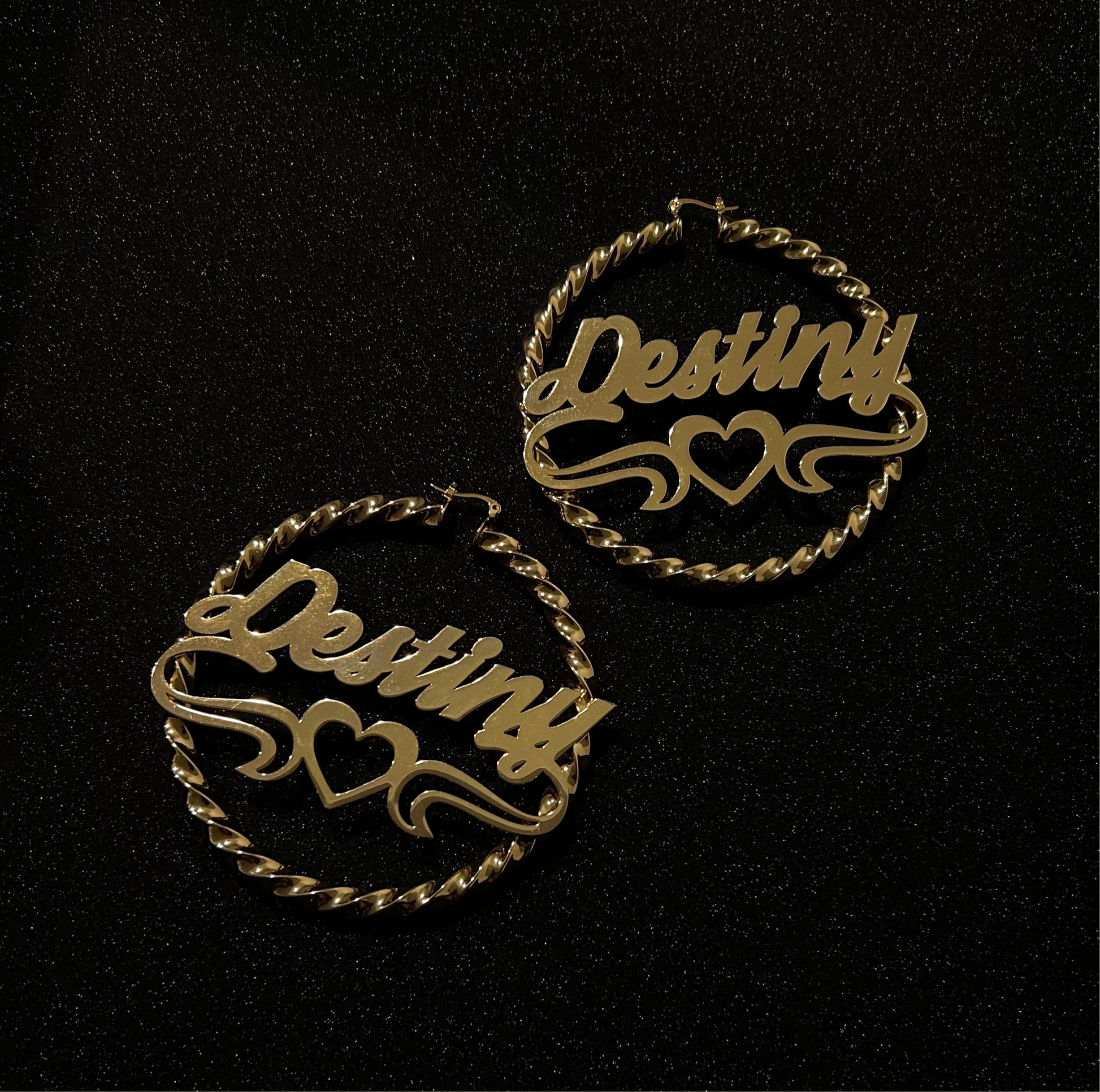 Custom Nameplate Twist Heart Hoop Earrings